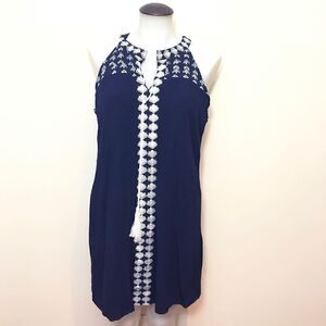 𝅺BLUE sleeveless dress with white embroidery💚